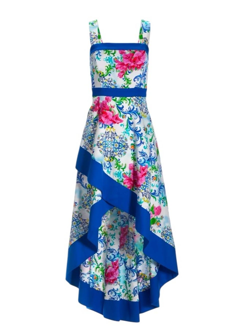 BOSTON PROPER Capri Tiles Print Square Neck High Low Dress